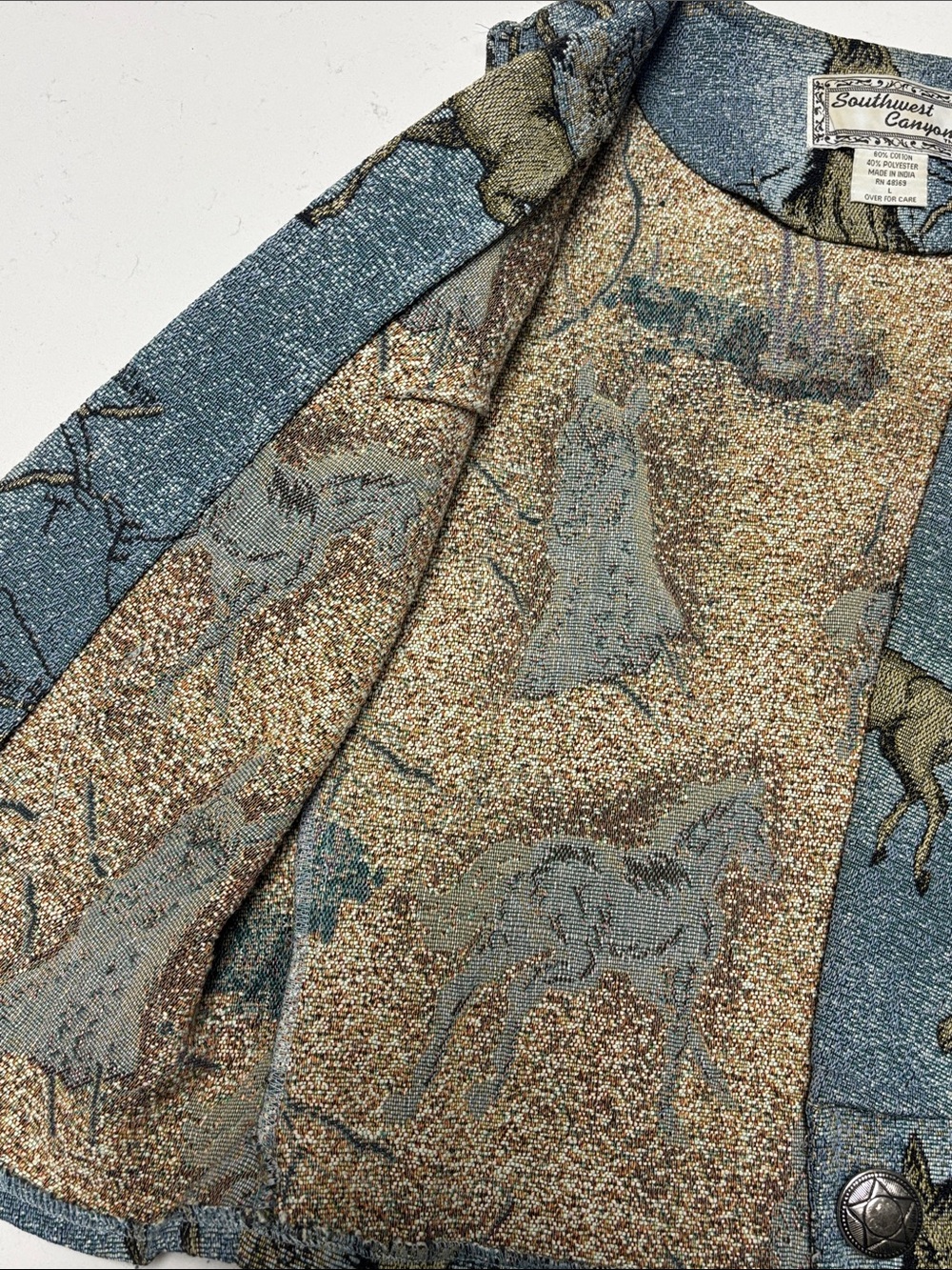 Southwest Canyon Women's Blue Horse Print Vest - Picture 5 of 11